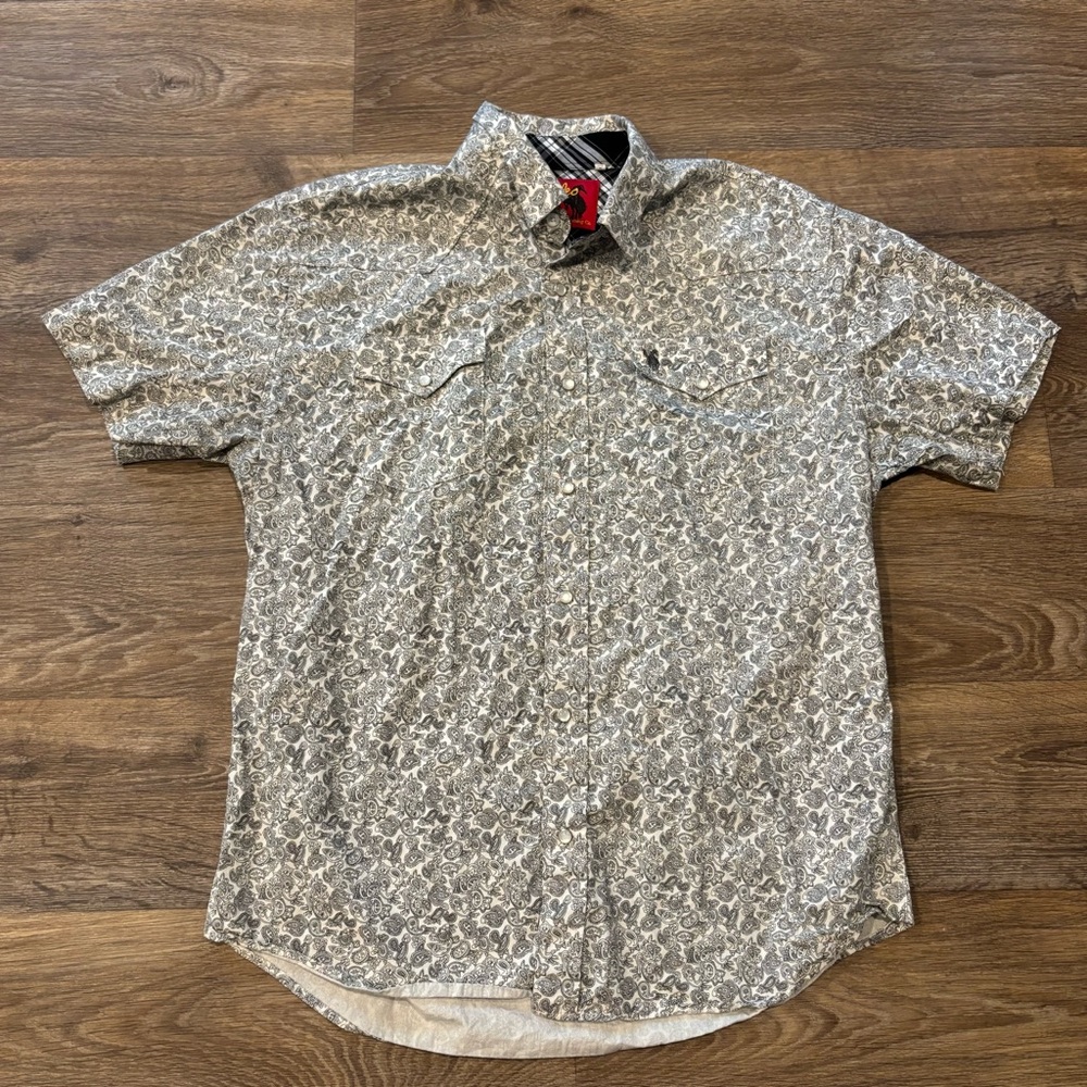 Rodeo Clothing Co Pearl Snap Paisley Western Shirt – Black/White – Men’s XL